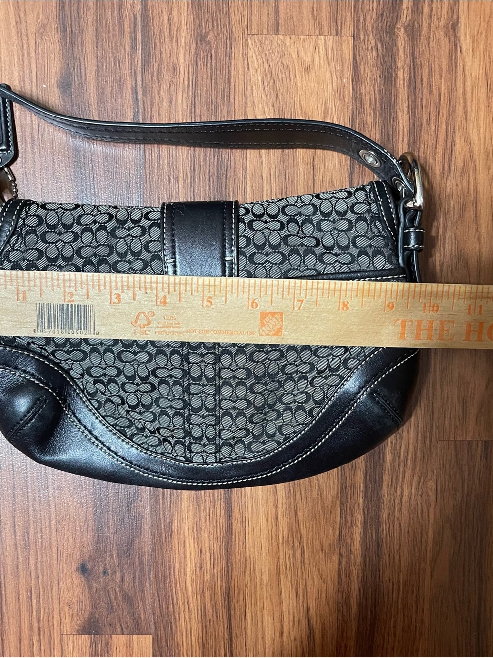 Coach 10925 Vintage Soho Black Leather And Mini C Canvas Shoulder Bag Hobo - Picture 7 of 8